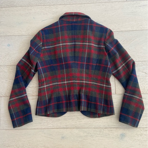 ESPRIT Tartan Wool Blend Tailored Blazer Jacket Size 10 Red Blue Preppy EUC - Picture 3 of 8